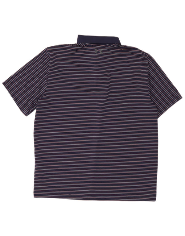 Under Armour Herre Polo Shirt Large Navy Blue Pinstripe Polyester