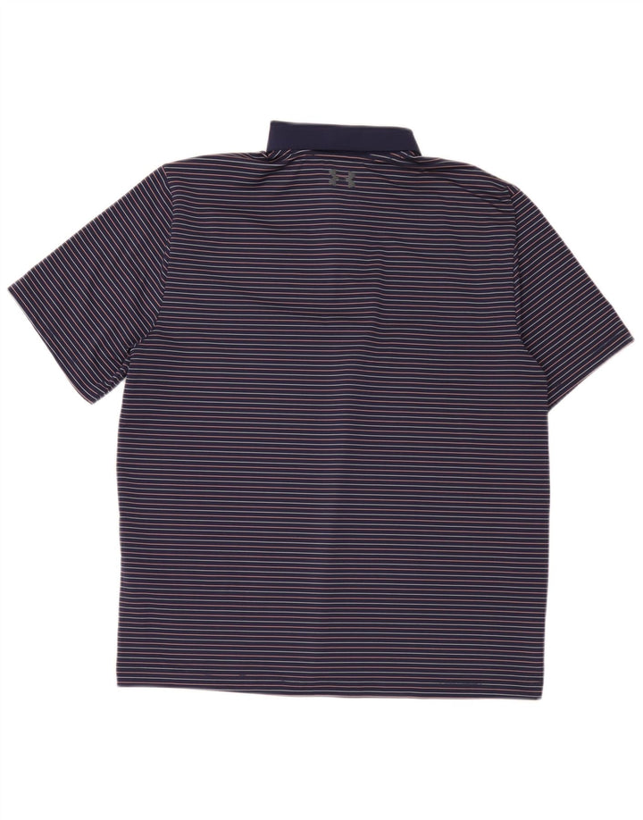 Under Armour Herre Polo Shirt Large Navy Blue Pinstripe Polyester