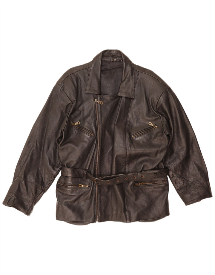 Vintage Herre Biker Læderjakke UK 38 Medium Sort Læder