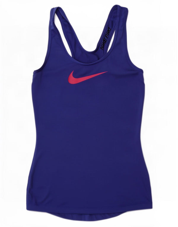 Nike Dame Dri Fit Grafisk Vest Top UK 6 XS Navy Blue Polyester