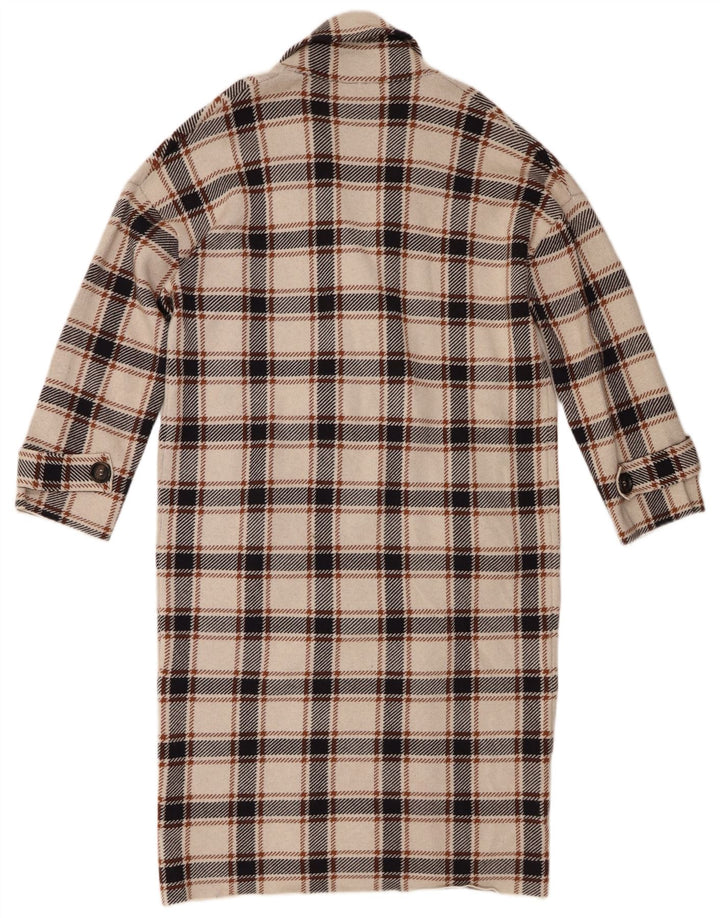 Zara Dame Dobbeltradet Frakke UK 10 Small Beige Ternet viskose