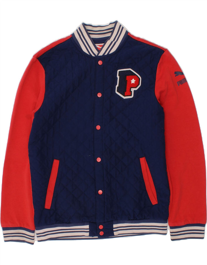 PUMA Boys Graphic Varsity Jacket 11-12 Years Blue Colourblock Vintage Puma and Second-Hand Puma from Messina Hembry 