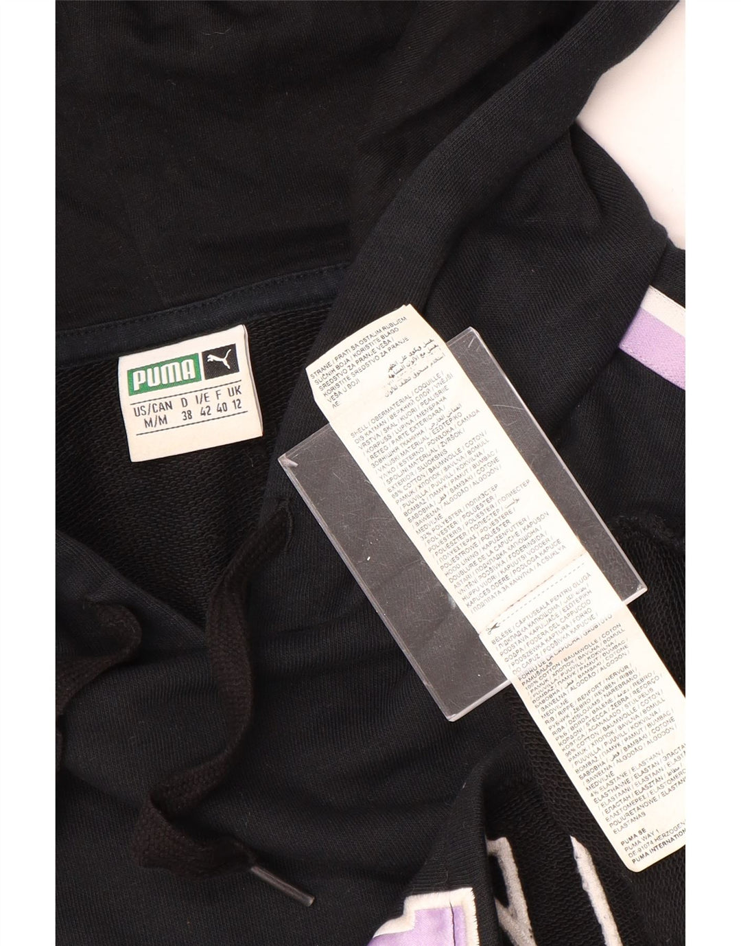 PUMA Oversized Crop Hoodie Jumper UK 12 Medium Sort Colourblock