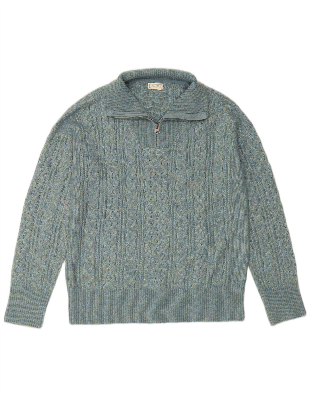 FAT FACE Dame Zip Neck Jumper Sweater UK 14 Stor turkis nylon