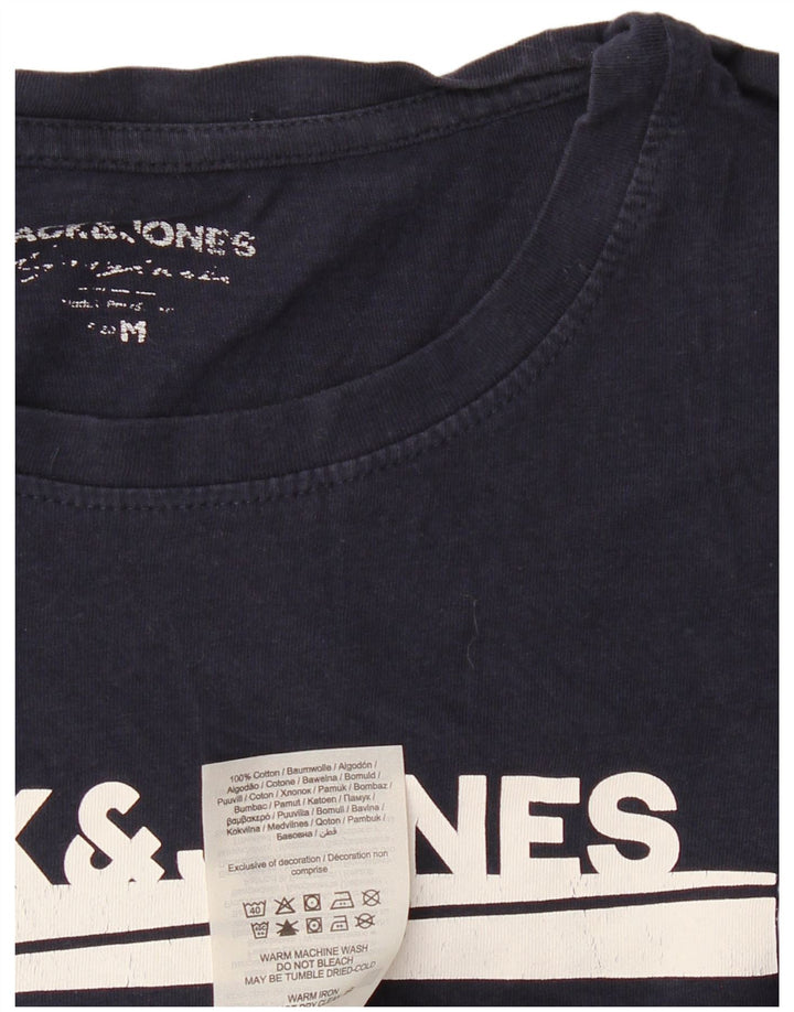 JACK & JONES Herre grafisk T-shirt top mellem marineblå bomuld
