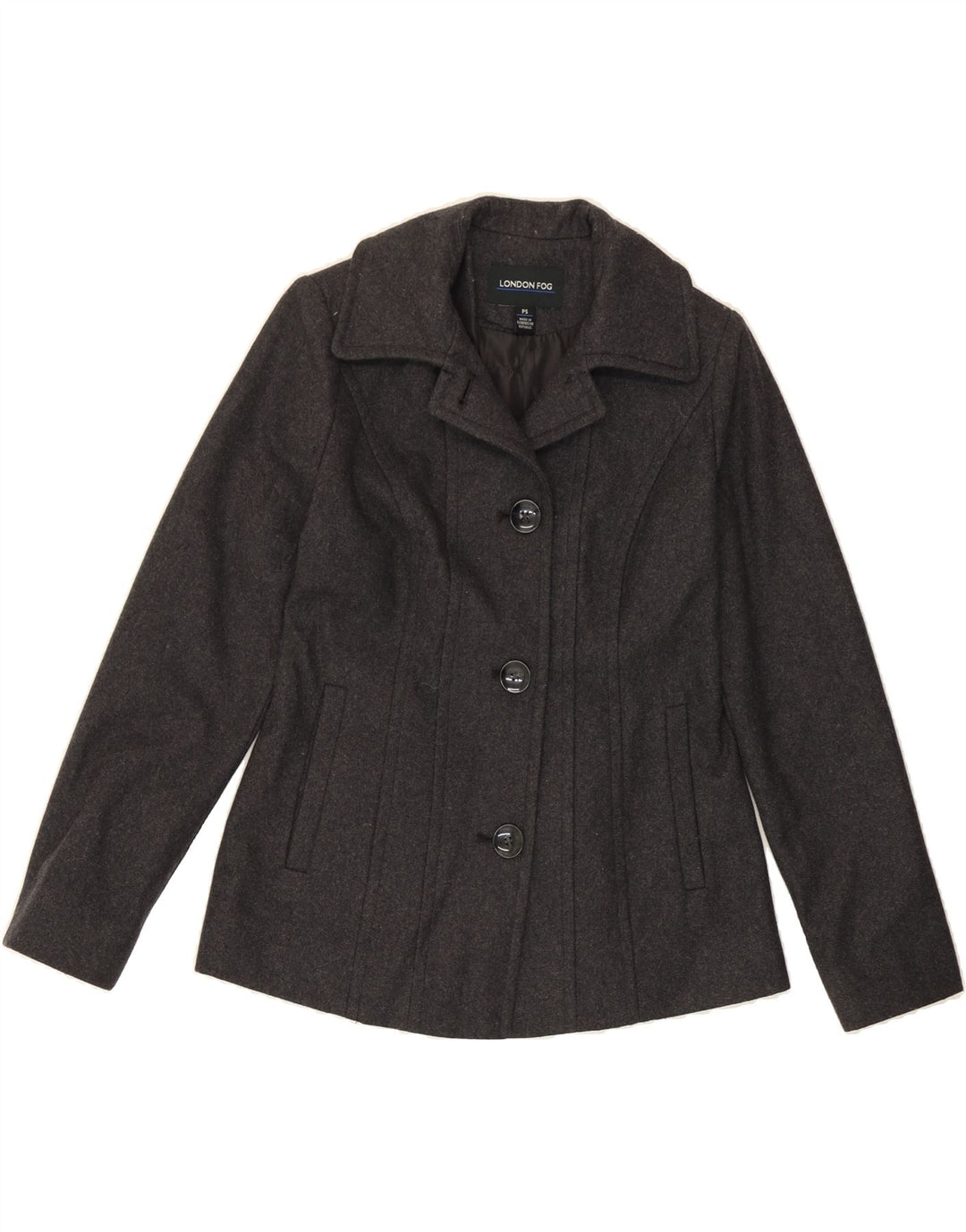 LONDON FOG Womens 3 Button Blazer Jacket UK 10 Small Grey Wool Vintage London Fog and Second-Hand London Fog from Messina Hembry 