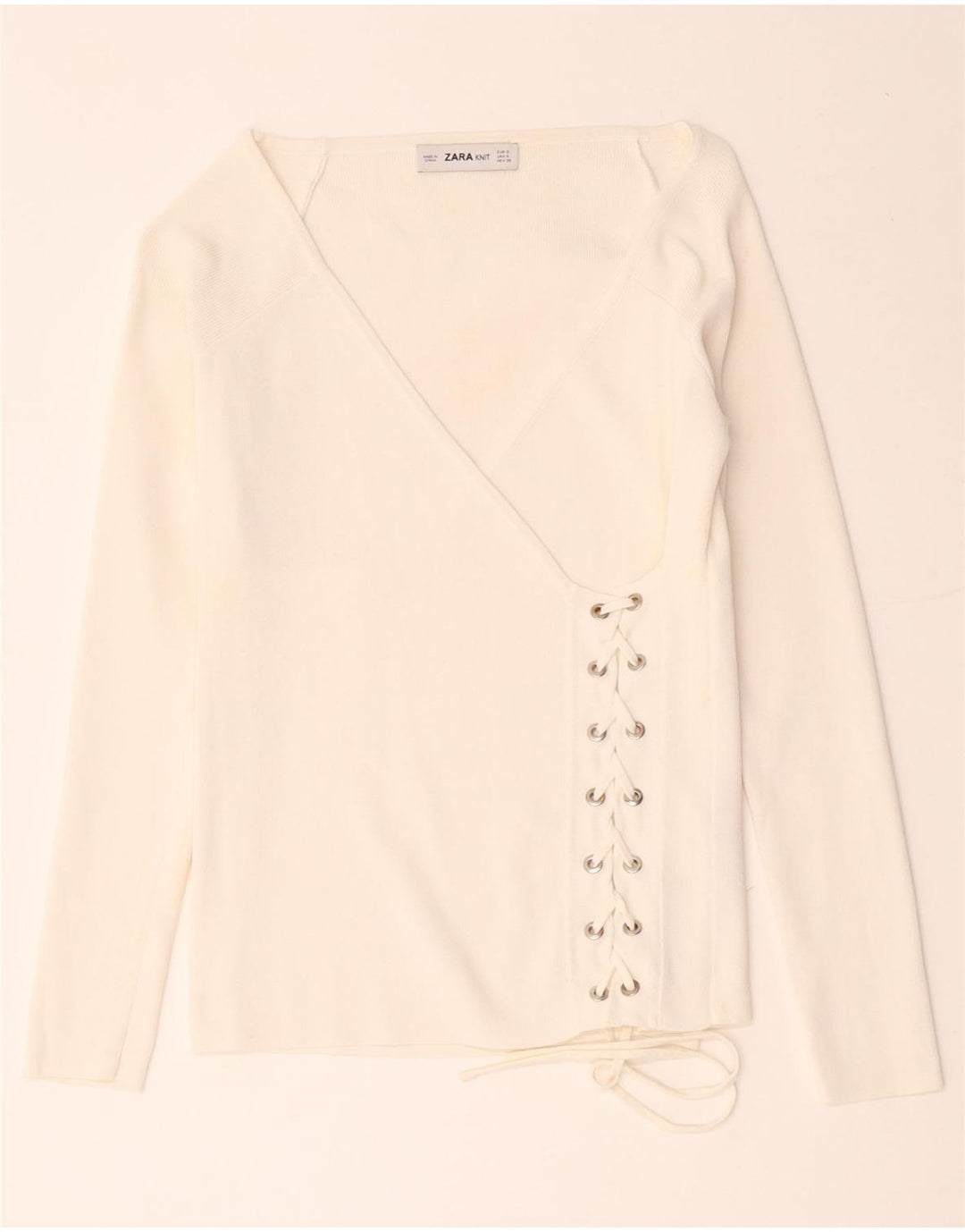 Zara Dame Langærmet Wrap Bluse Top UK 8 Small White Viscose