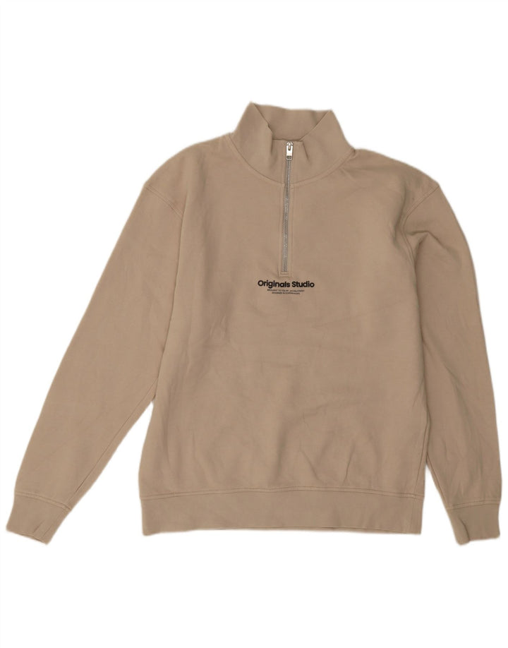 Jack & Jones Herre grafisk lynlås-sweatshirt Jumper Medium Beige Bomuld