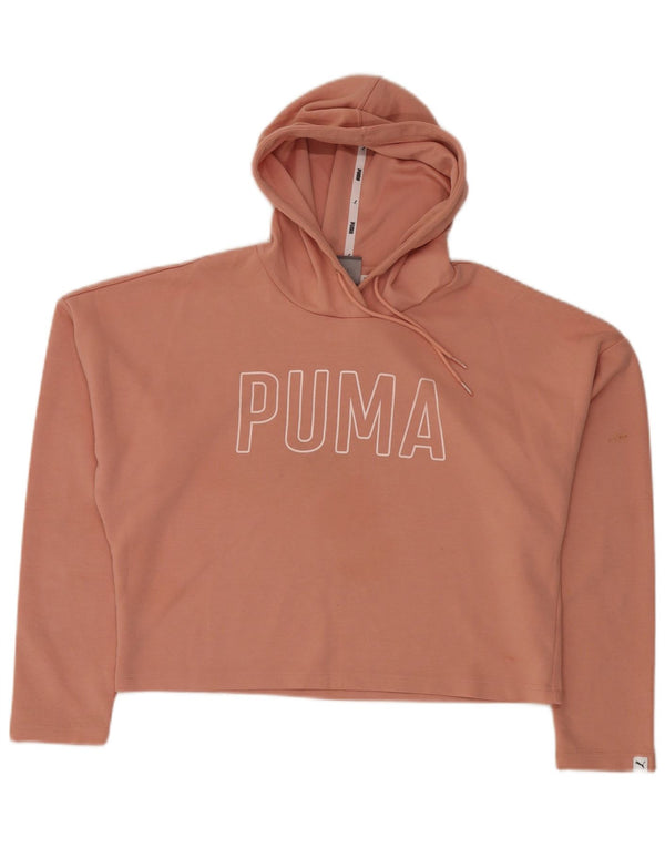 PUMA Dame Oversized Crop Grafisk Hoodie Jumper UK 12 Medium Pink