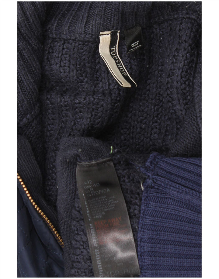 Topshop Dame Oversized Zip Neck Jumper Sweater UK 12 Medium Navy Blue