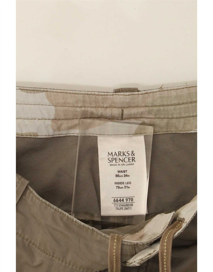 Marks & Spencer Herre Straight Cargo Bukser W34 L31 Beige Bomuld