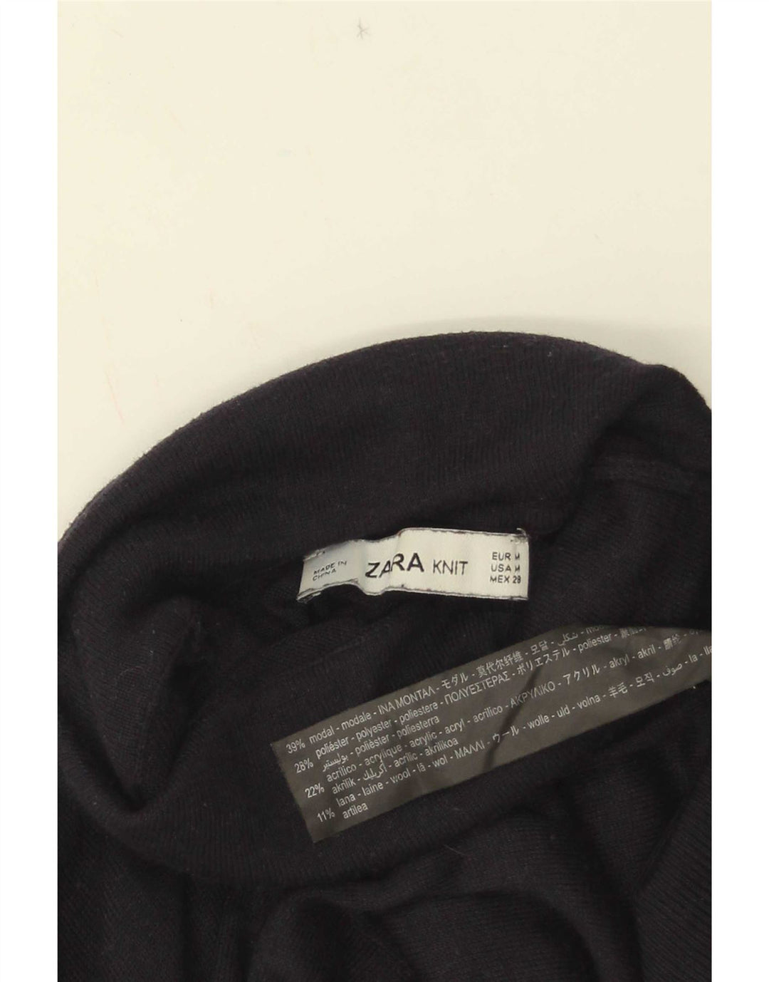 Zara Dame Roll Neck Jumper Sweater UK 12 Medium Navy Blue Modal