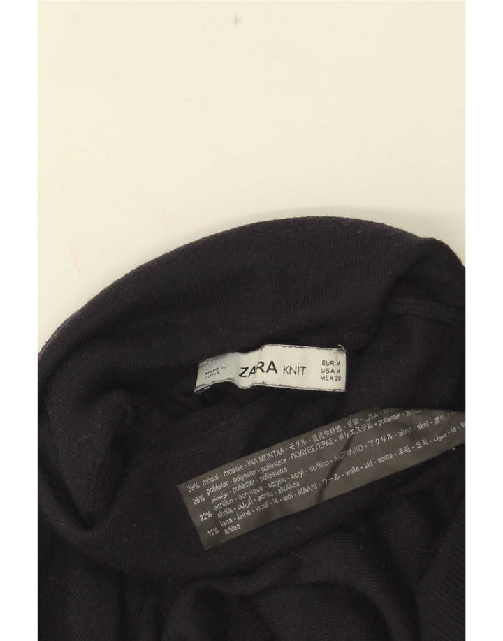Zara Dame Roll Neck Jumper Sweater UK 12 Medium Navy Blue Modal