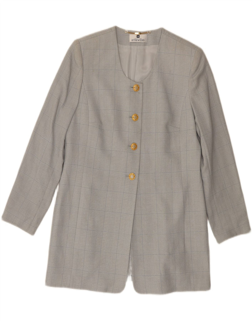 GIVENCHY Womens Longline 4 Button Blazer Jacket US 10 Large Grey Check Vintage Givenchy and Second-Hand Givenchy from Messina Hembry 