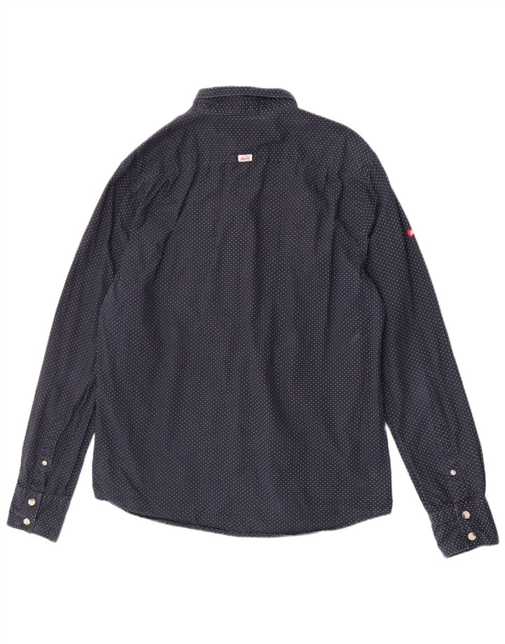 Superdry herreskjorte 2XL marineblå polkaprikket bomuld