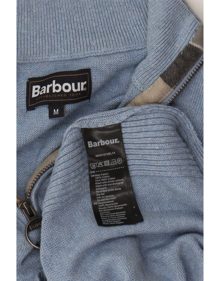 Barbour Herre Zip Neck Jumper Sweater Medium Blue Bomuld