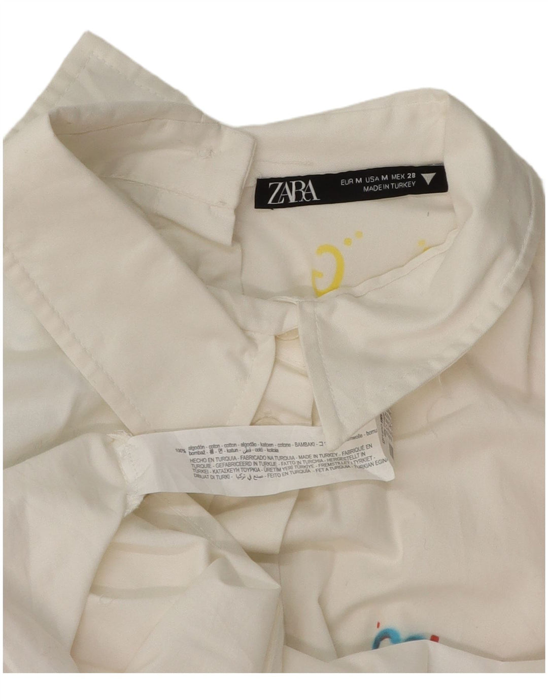 Zara Dame Oversized Skjorte UK 14 Medium Hvid Geometrisk Bomuld