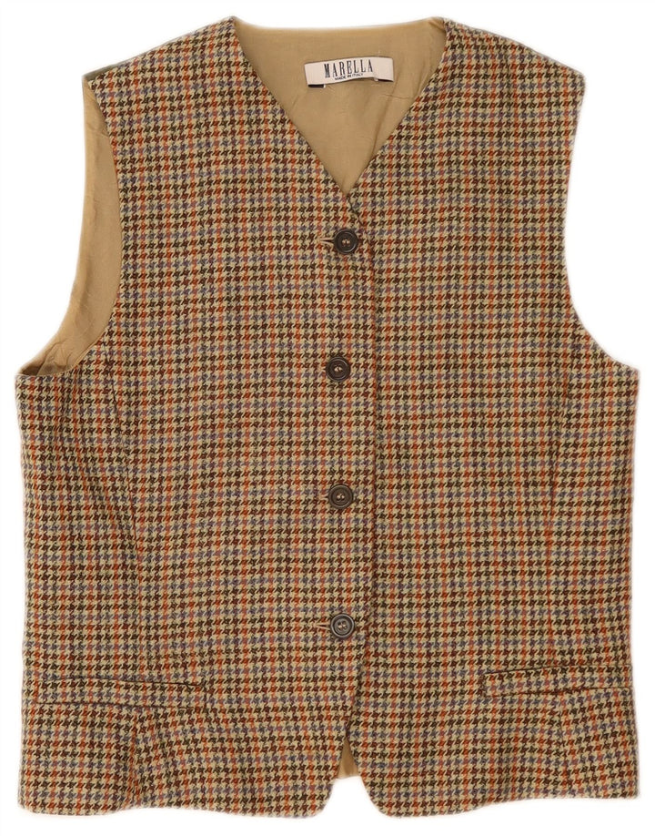 Marella Damevest UK 14 Stor Beige Houndstooth Uld