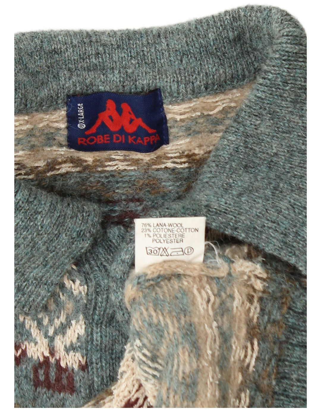 Kappa Herre Polo Neck Jumper Sweater XL Flerfarvet Fair Isle Wool