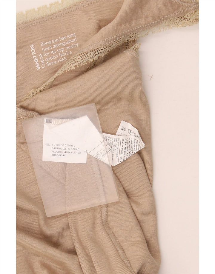 BENETTON Dame Cami Top UK 14 Stor Beige Blomster Bomuld