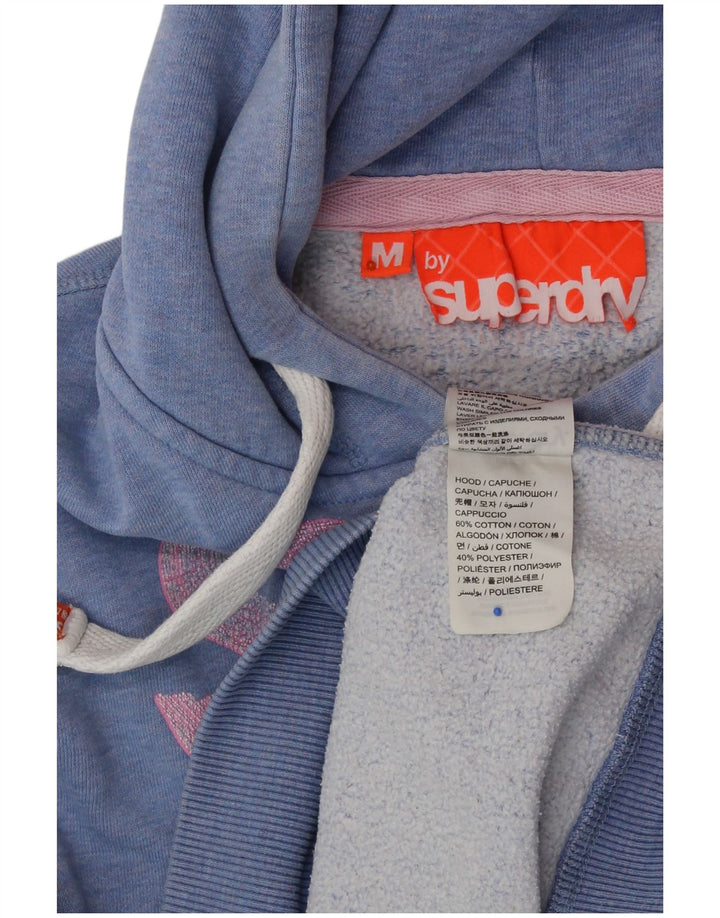 SUPERDRY Grafisk hættetrøjetrøje til kvinder UK 14 Mellemblå flækket bomuld