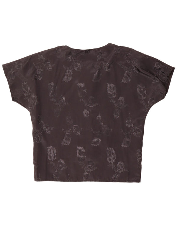 Vintage Womens Short Sleeve Shirt Blouse UK 20 2XL Black Floral Polyester