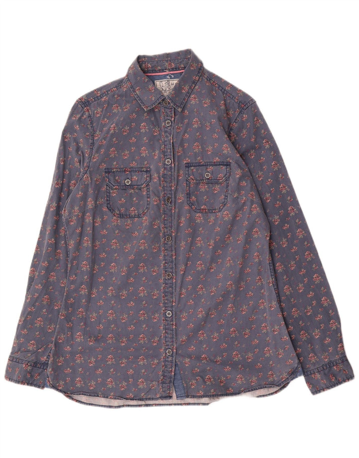 Fat Face Dameskjorte UK 14 Large Blue Floral Cotton