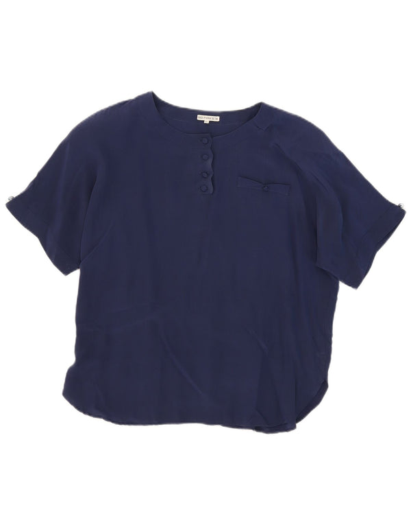 Vintage Dame Se Through Bluse Top UK 16 Large Navy Blue Silk