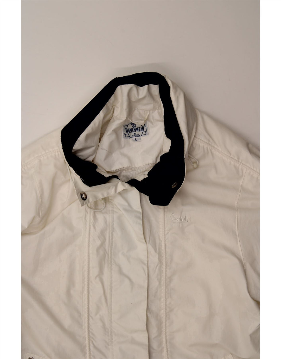 VINTAGE Womens Hooded Windbreaker Coat UK 16 Large White Vintage Vintage and Second-Hand Vintage from Messina Hembry 