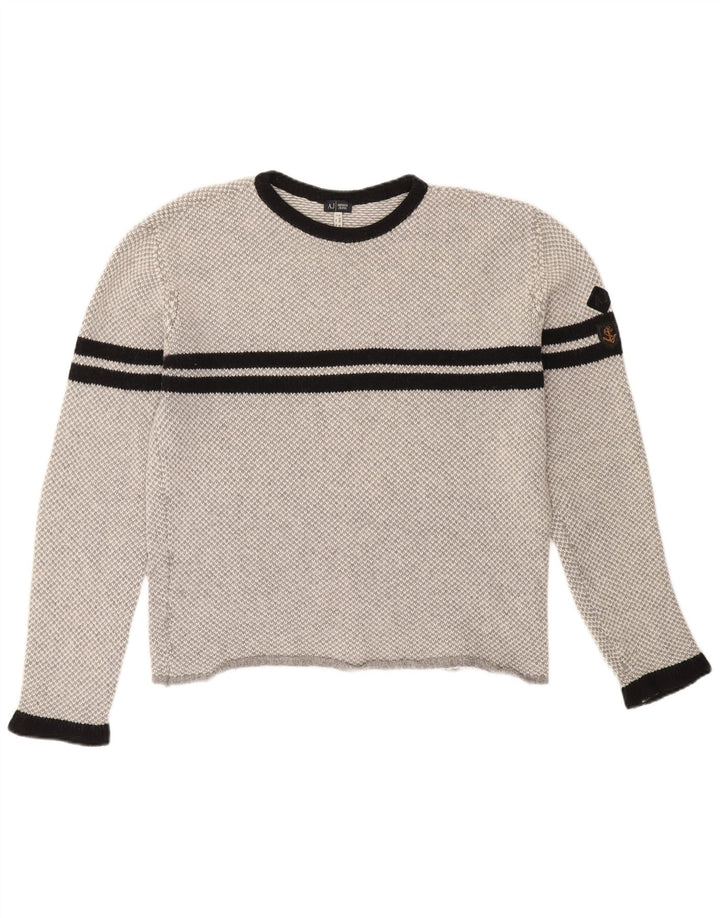 ARMANI JEANS Dame sweater med rund hals DK 20 2XL grå stribet uld