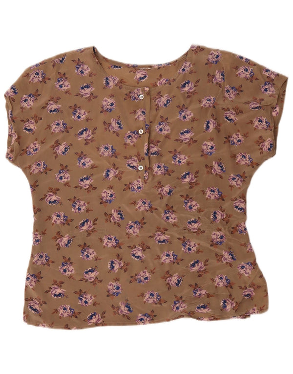Vintage Damebluse Top UK 16 Large Brown Floral