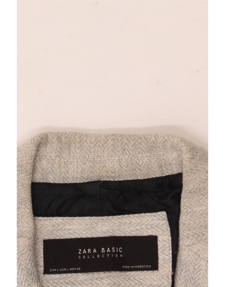 Zara Dame 1 Knap Blazer Jacket UK 16 Large Grey Herringbone