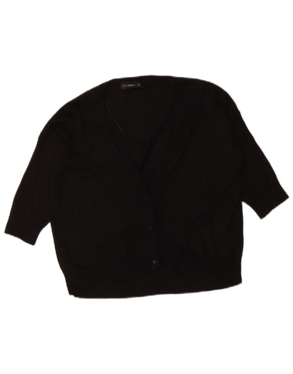 Zara Womens Crop 3/4-ærmet cardigantrøje UK 10 Small Black Viscose