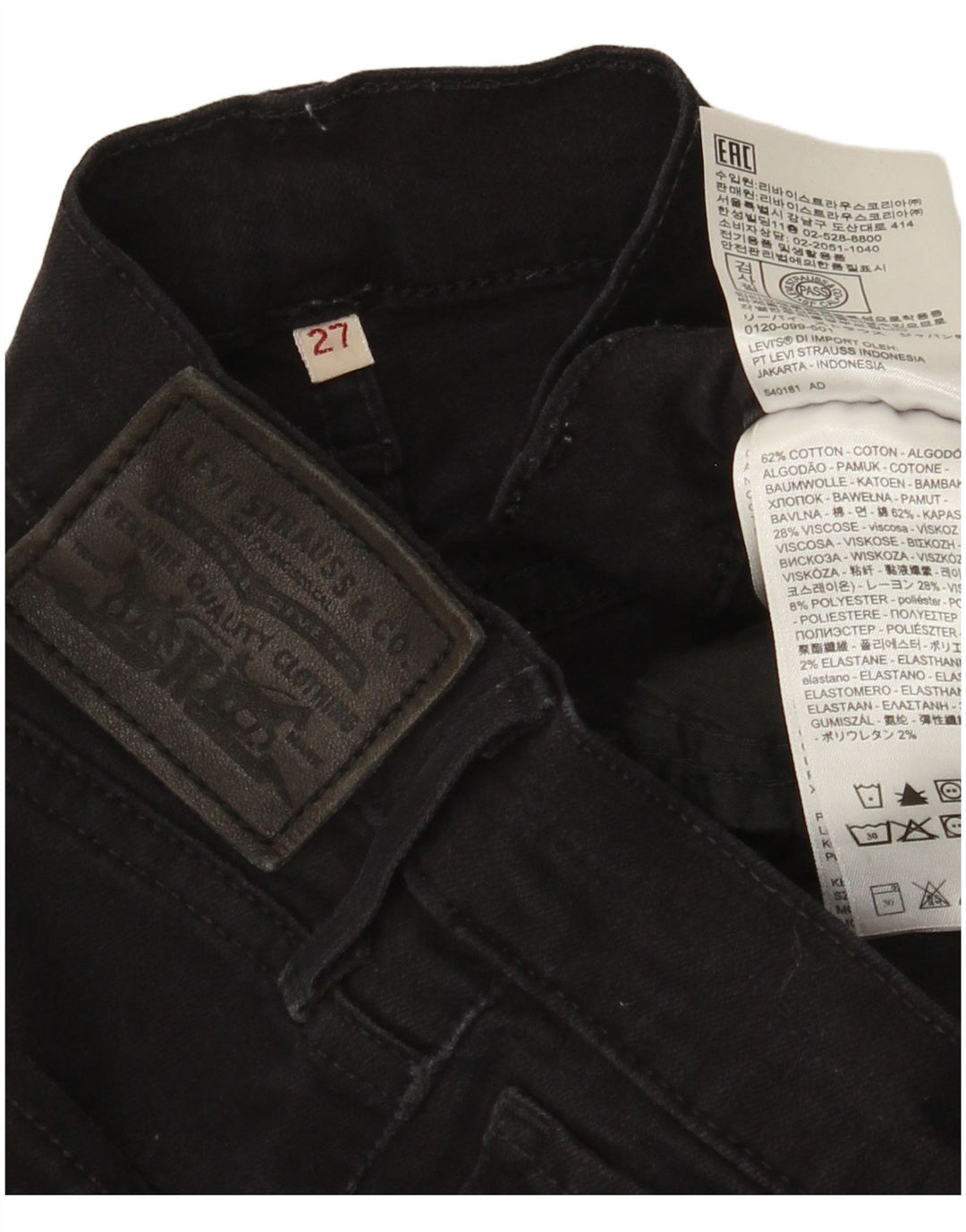 Levi's lige jeans til kvinder W27 L25 sort bomuld