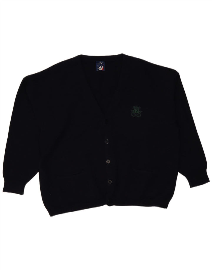 Cagi Herre Loose Fit Cardigan Sweater Stor Marineblå Uld