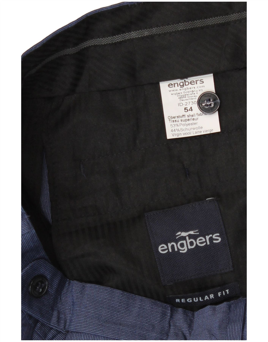 Engbers Herre Regular Fit Suit Bukser IT 54 2XL W38 L33 Blå Polyester