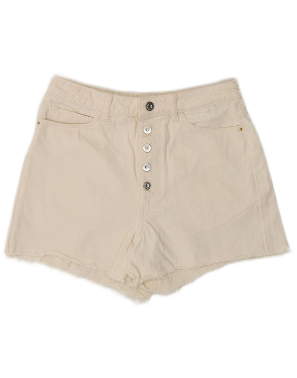 Zara Womens High Waist Denim Hot Pants EU 36 XS W26 Off White Bomuld