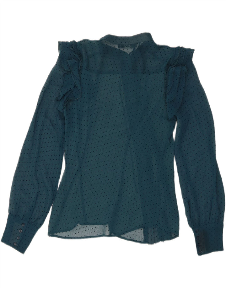 Oasis Womens Se Through Front Tie Shirt Bluse UK 8 Small Blue Spotted