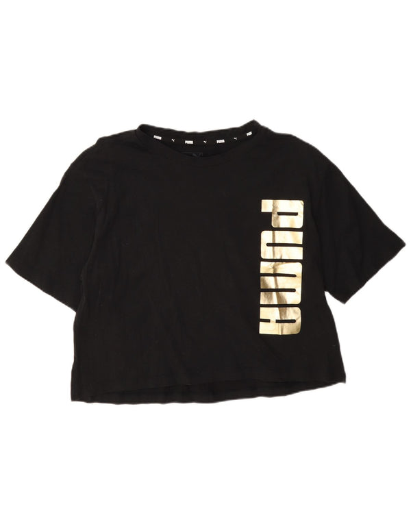 Puma Dame Crop Grafisk T-Shirt Top UK 14 Medium Sort Bomuld