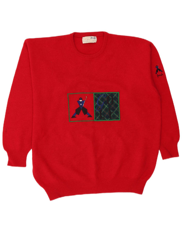 Pringle Herre Grafisk Crew Neck Jumper Sweater XL Rød Ny Uld