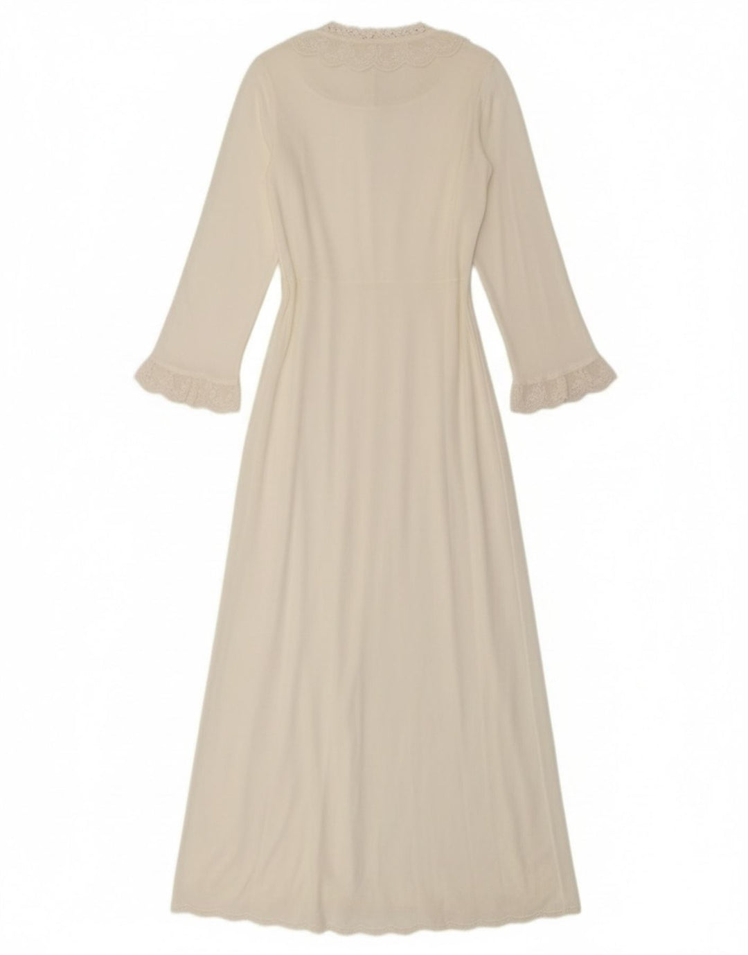 Vintage Dame Langærmet Robe Maxi Kjole UK 10 Small White