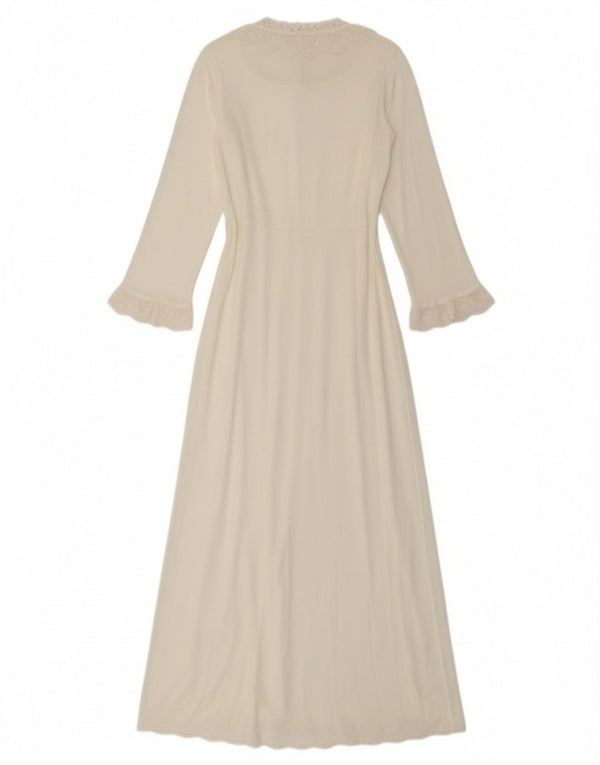 Vintage Dame Langærmet Robe Maxi Kjole UK 10 Small White