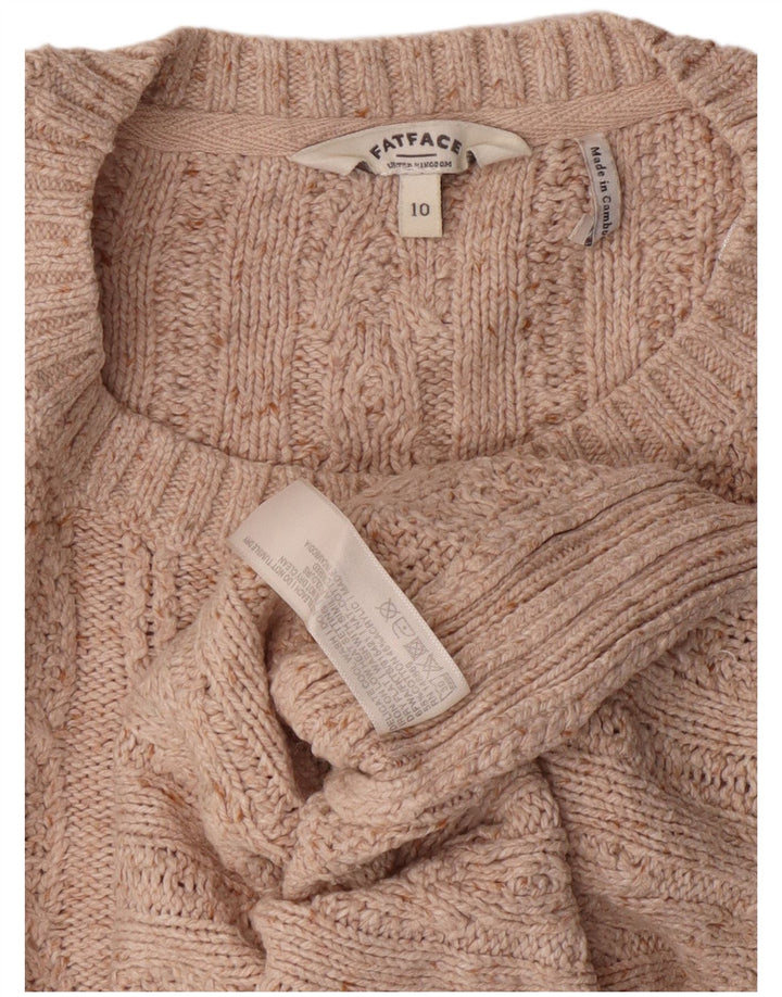Fat Face Dame Crew Neck Jumper Sweater UK 10 Small Beige Bomuld Classic