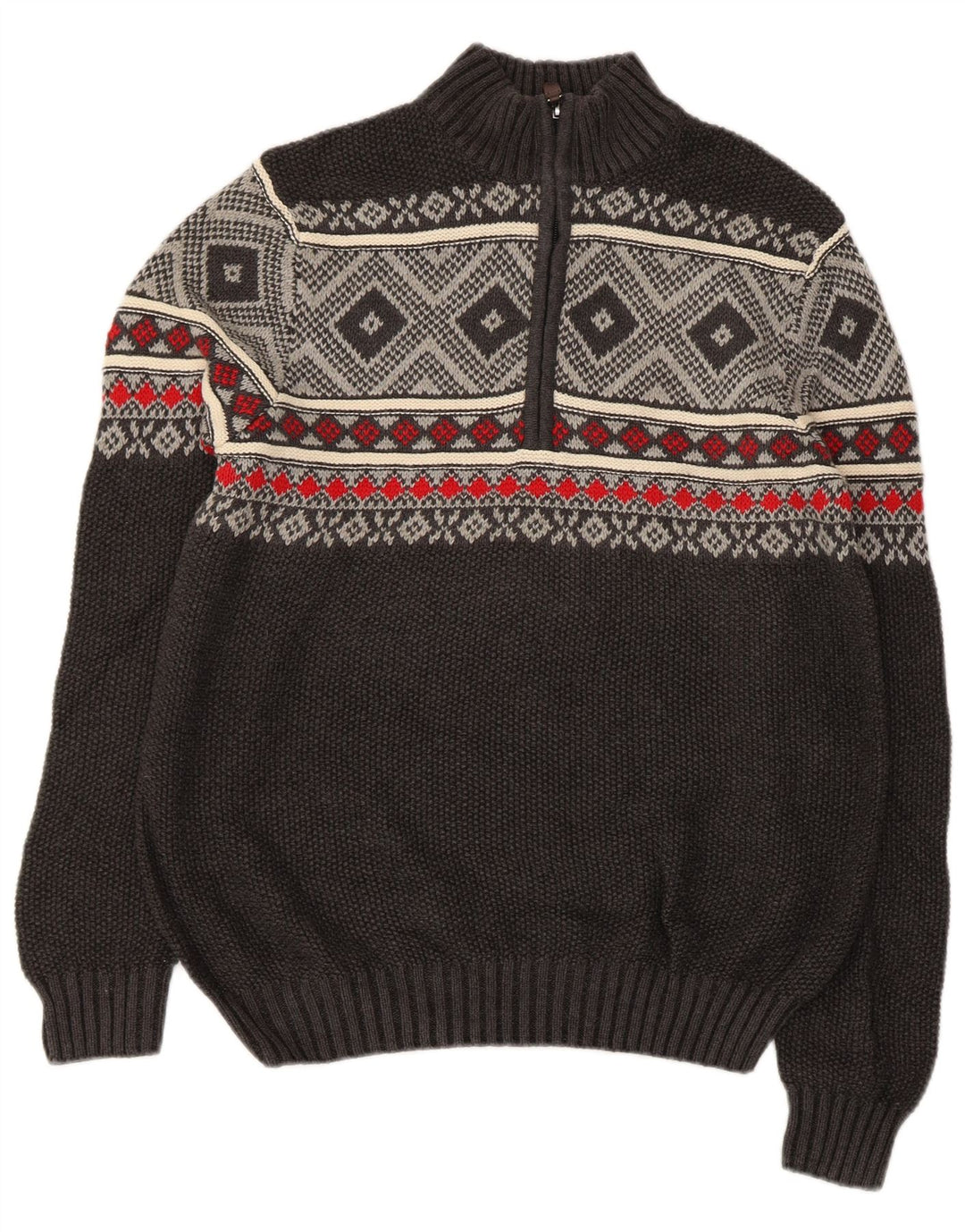 IZOD Sweater med lynlås til mænd Small Grey Fair Isle Bomuld