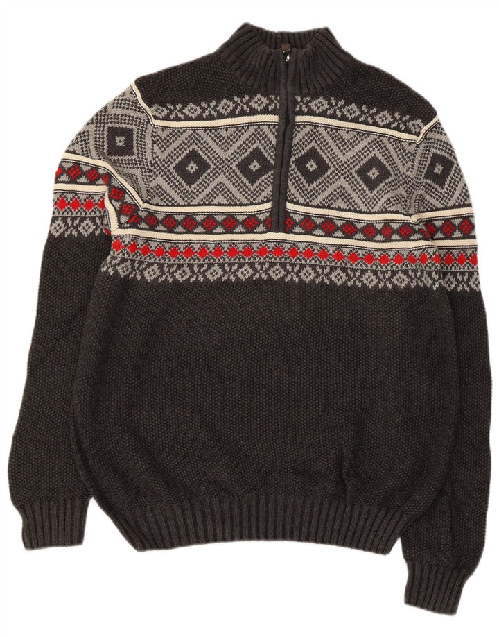 IZOD Sweater med lynlås til mænd Small Grey Fair Isle Bomuld