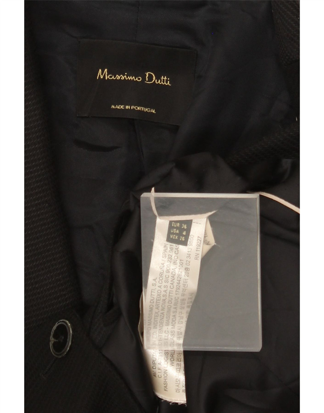 MASSIMO DUTTI Dame 1-knaps blazerjakke EU 36 XS Sort Uld