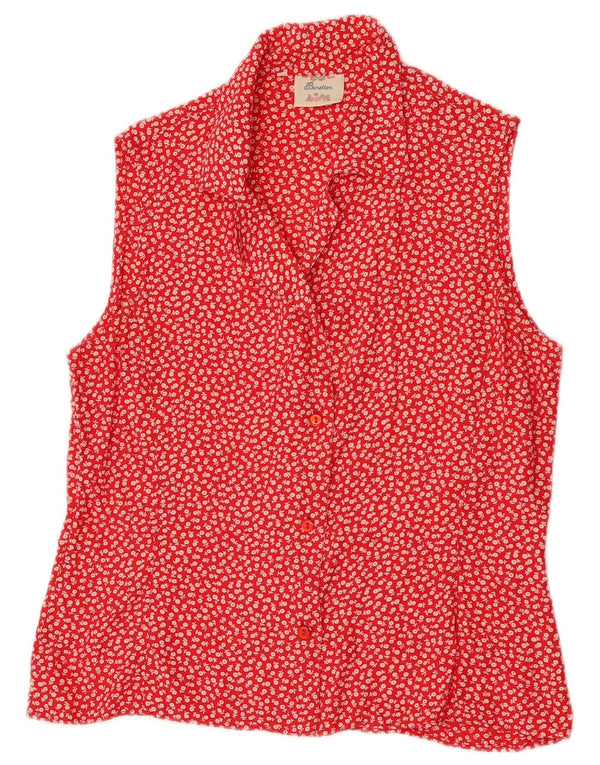 Benetton Dame Ærmeløs skjorte Bluse IT 44 Medium Red Floral Viscose