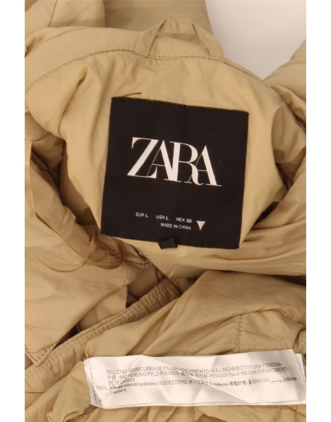 Zara Dame Overfrakke UK 16 Stor Beige Polyester