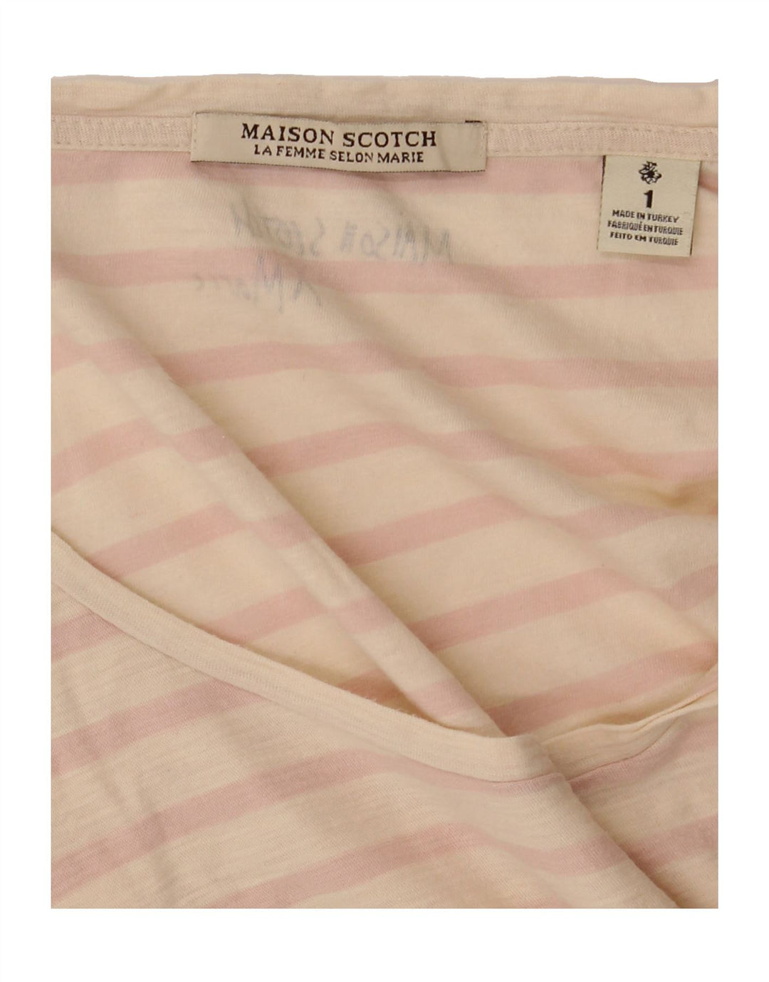 MAISON SCOTCH Womens T-Shirt Top UK 12 Medium Beige Striped Vintage Maison Scotch and Second-Hand Maison Scotch from Messina Hembry 
