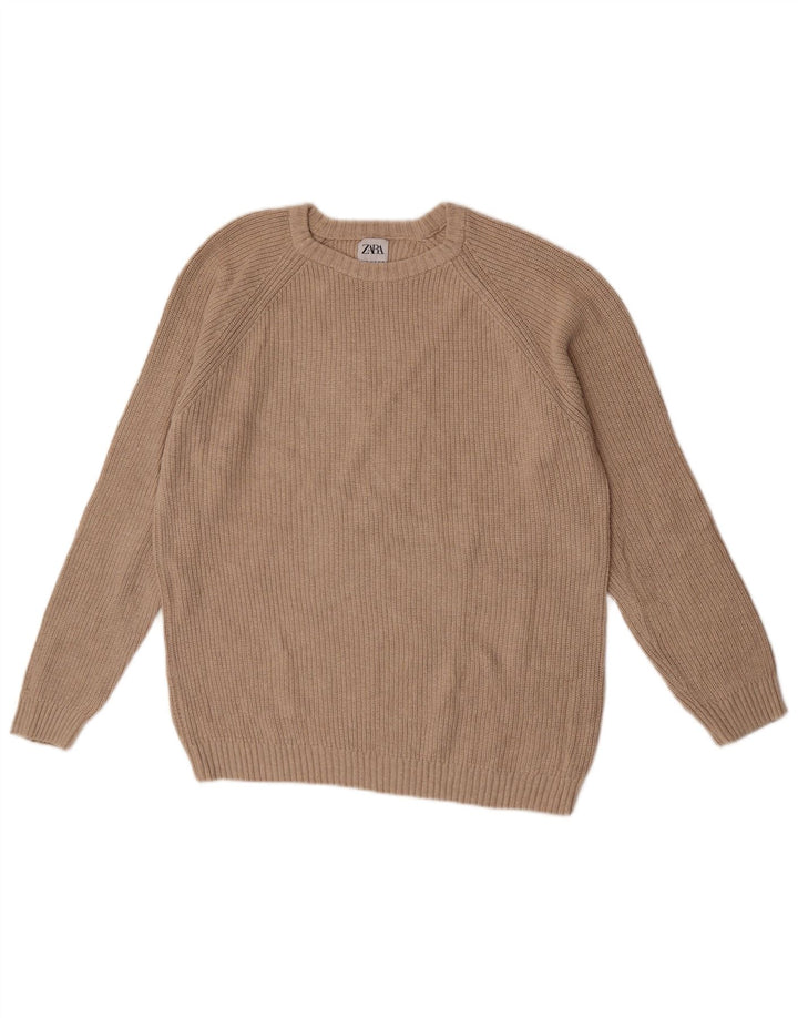 Zara Herre trøjetrøje med rund hals mellem beige bomuld